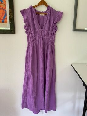Xirena Purple Maxi Dress with Ruffled Cap Sleeves